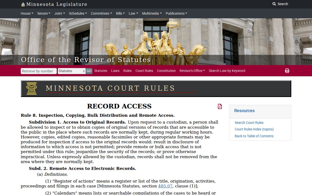 Olmsted County civil docket record source about remote-data exclusions and public register access