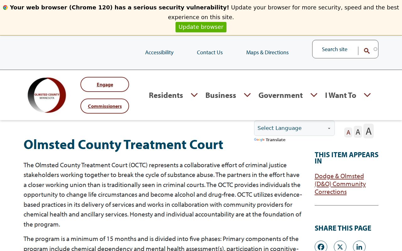 Olmsted County criminal docket record source for Treatment Court mission and phases