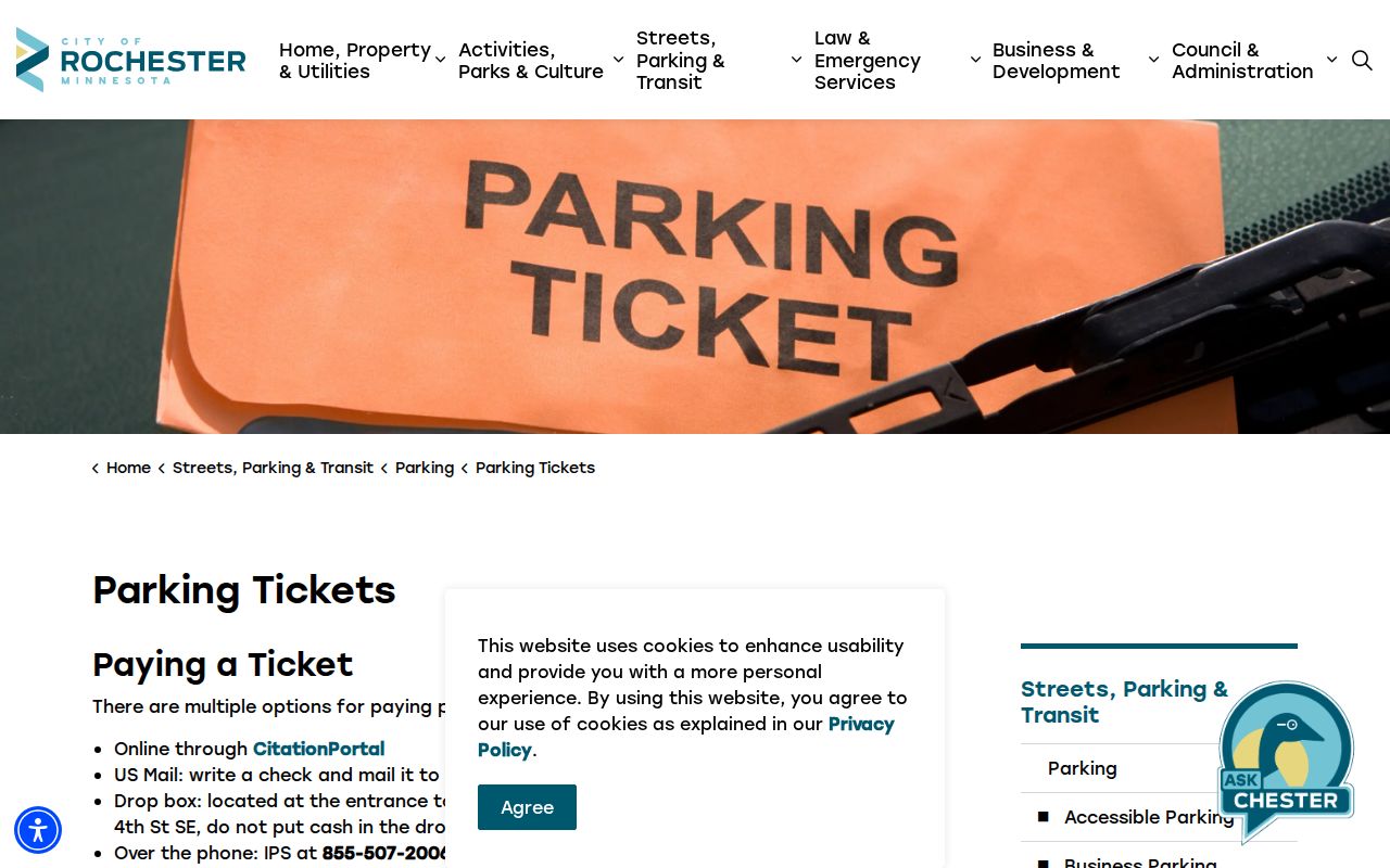Olmsted County traffic court records distinction for Rochester CitationPortal review and parking payment