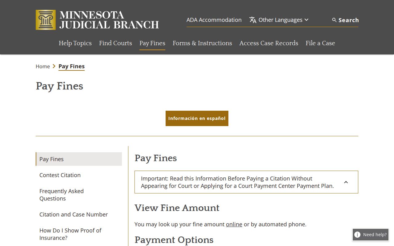 Olmsted County traffic court records payment and 30-day citation response information